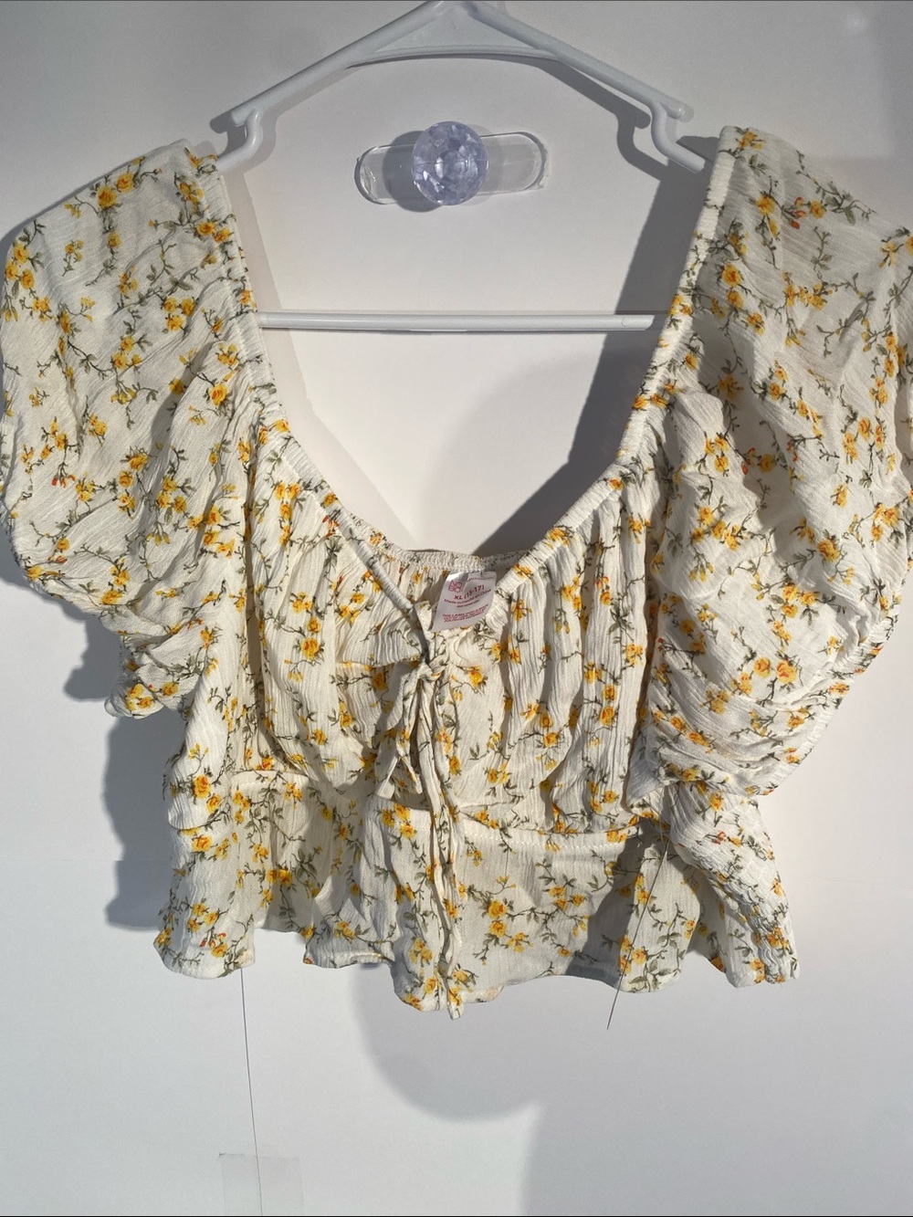 No Boundaries Cream Crop Top with Yellow Floral Print
